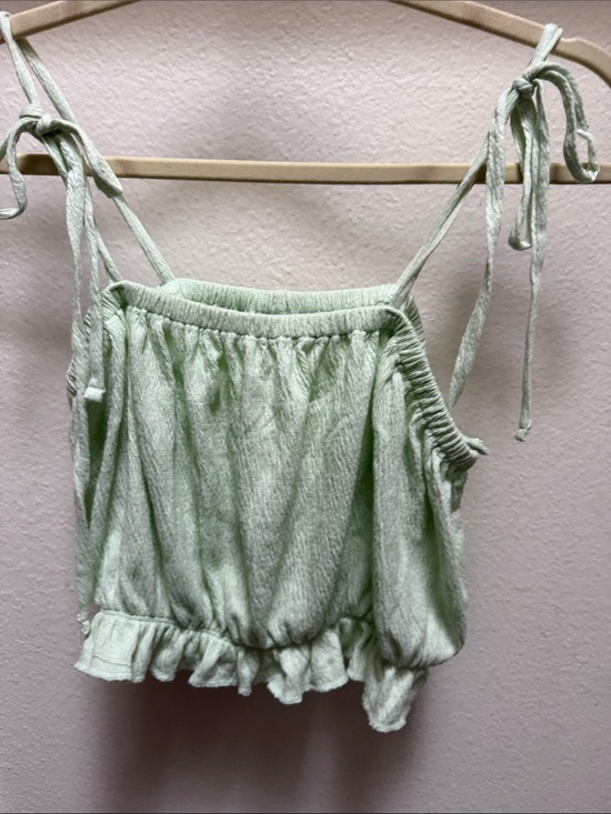 wild fable Tops - wild fable Pale Green Tie-Shoulder Ruffle Crop Top
